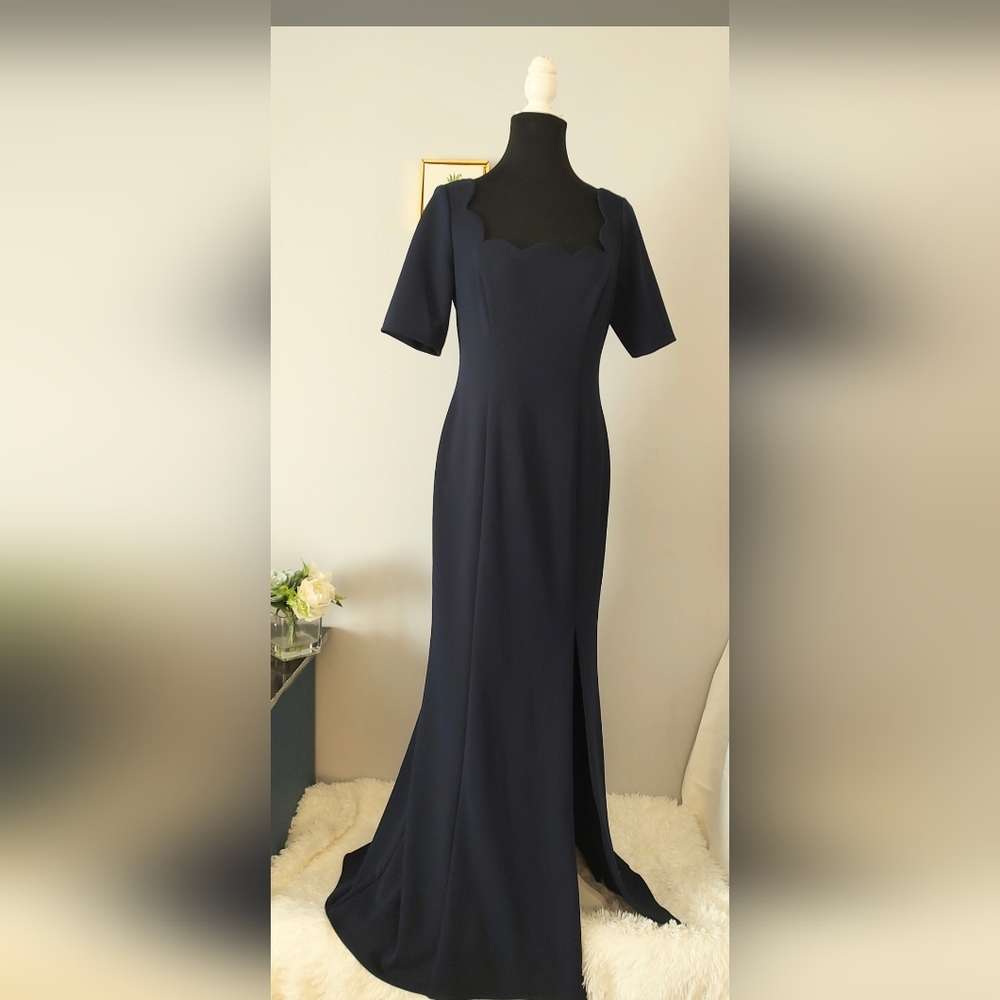 Adrianna Papell Maxi Dress Style Bridesmaid Color Navy Blue Size 8